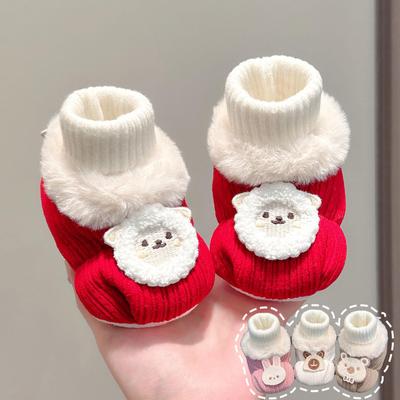 Cartoon Anime Buckle Winter Baby First Steps Warm Thickened Shoes for Boys & Girls