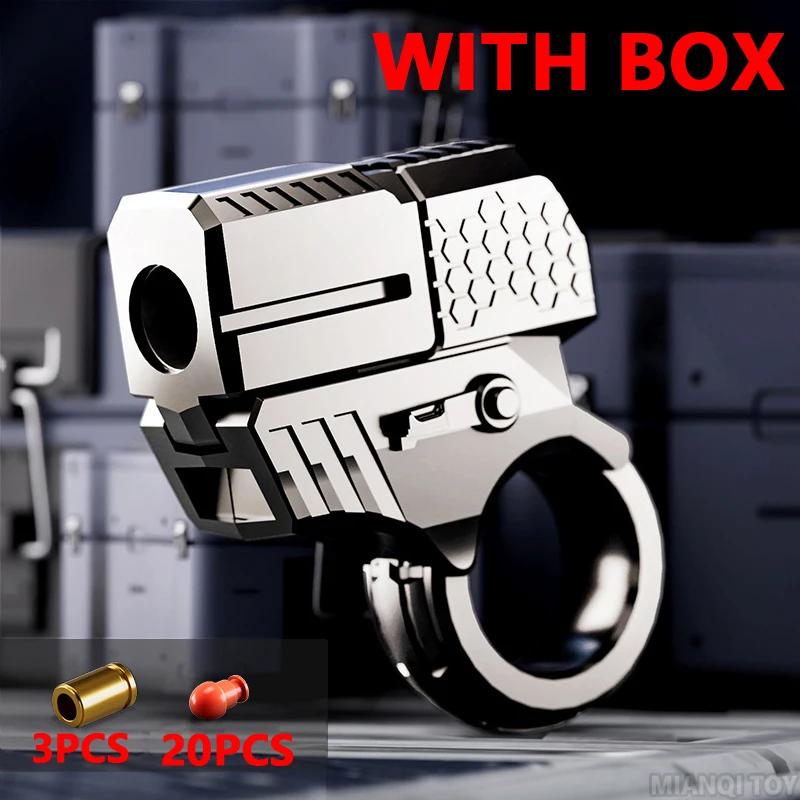 Mini Throwing Shell Bullet Gun Relieve Stress Ring Alloy Metal Finger Gun Decompression Toy For Boy Gift Launch Soft Bullet Play
