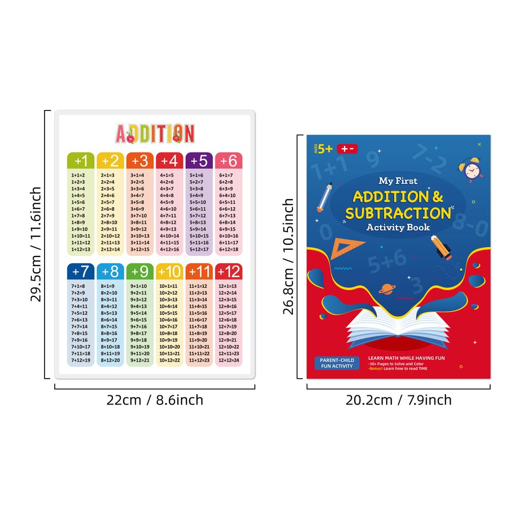 Math practice set, including posters and workbooks for early childhood math education, suitable for home and school use