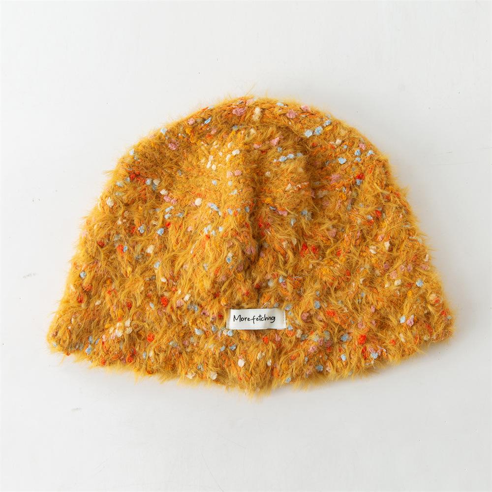 Korean autumn and winter sweet wool knitted hat colored beanie pullover cold hat warm ear protection bucket hat wool hat One size fits all