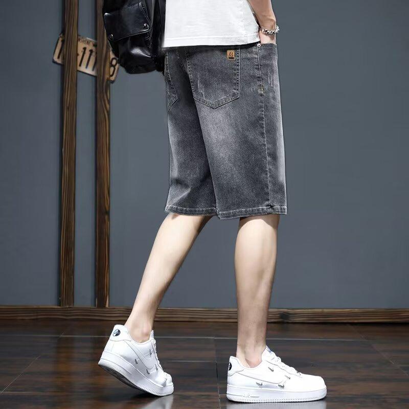 Summer thin men's denim trendy brand straight loose youth versatile five-point pants casual pants summer