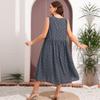 Plus Size Women's Floral V-Neck Loose Sleeveless Large Swing Simple Print Dress Blue XL-5XL
