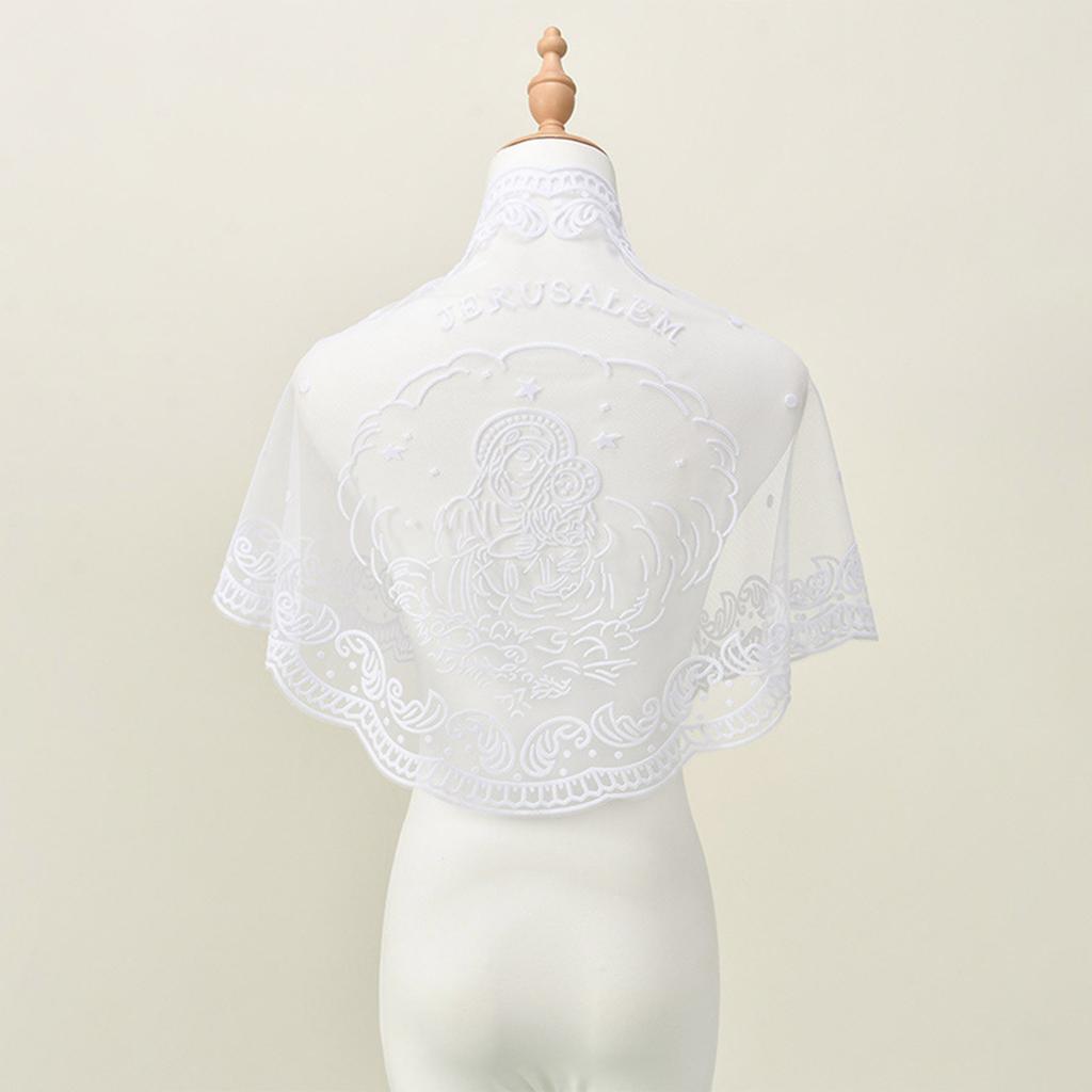 Elegant Embroidered Virgin Mary Scarf Soft & Breathable Shawl Hijab Headscarf for Religious Ceremonies and Daily Wear