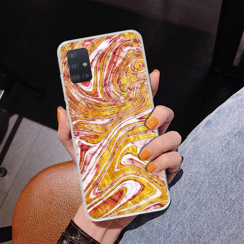 Fashion Gold Pink Geometric Marble Phone Case For Samsung Galaxy A52 A32 A22 A12 A51 A31 A50S A30S A20S A10S Note 20 Ultra 10 Pl