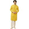 Manyavar Men's Blended Cotton Embroidered Full Sleeves Casual,Traditional Kurta & Payjama Set (Mustard, L)
