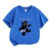 Kids Boys Girls 100% Cotton Crew Neck Short Sleeve T-Shirt, Casual Cute Black Cat Carrying Fish Bag Printed Soft Comfortable Tee Top for Daily Outdoor
