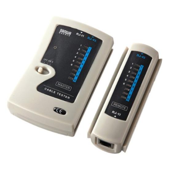 SANWA SUPPLY Cablu LAN Verifică Conexiunile și Compatibil cu Cabluri UTP și STP cu Conectori RJ45 și Cabluri Modulare cu Tester, Întreruperi, RJ-11