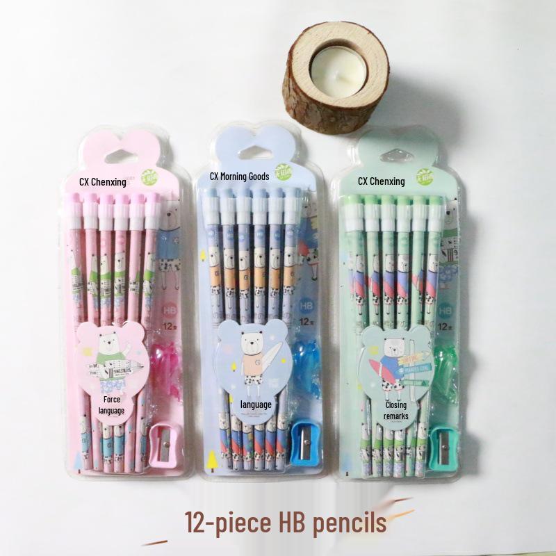 Macaron HB Hexagonal Pencil with Large Eraser - Cute Cartoon Design for Students and Artists HB