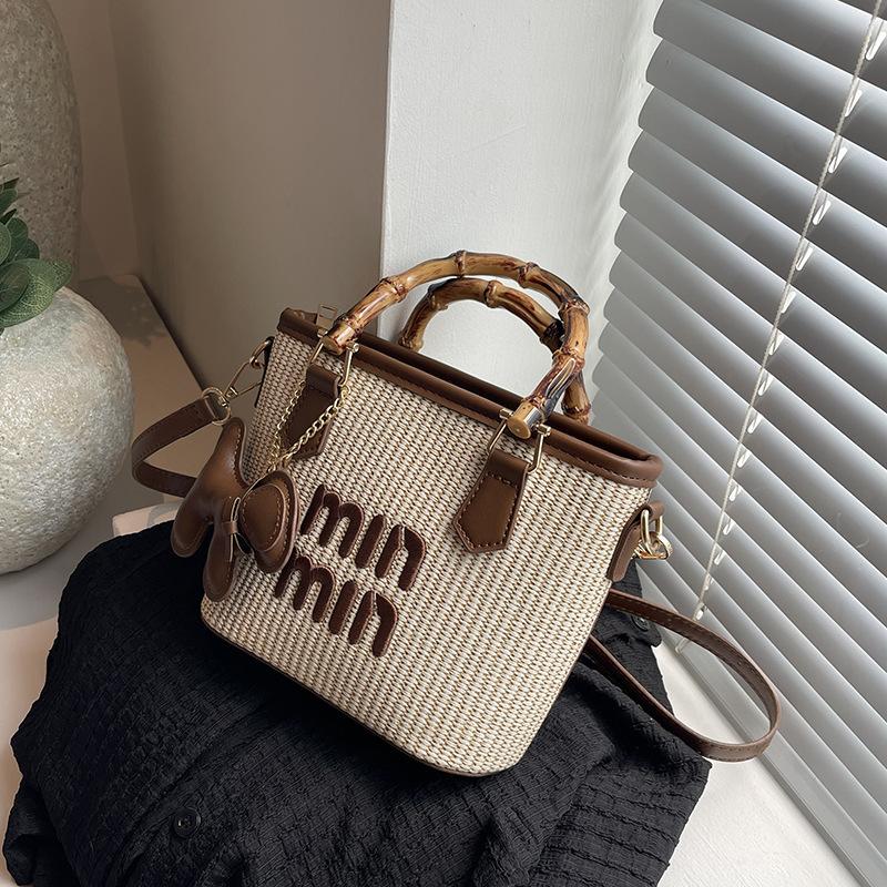 Straw bag women's popular niche design women's bamboo bag women's shoulder messenger bag summer seaside beach bag