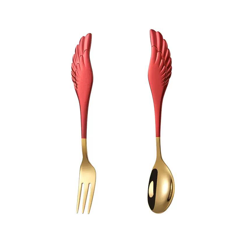 Creative 304 Stainless Steel Wing Spoon & Fork Set - 2-Piece for Dessert, Coffee & Hotels