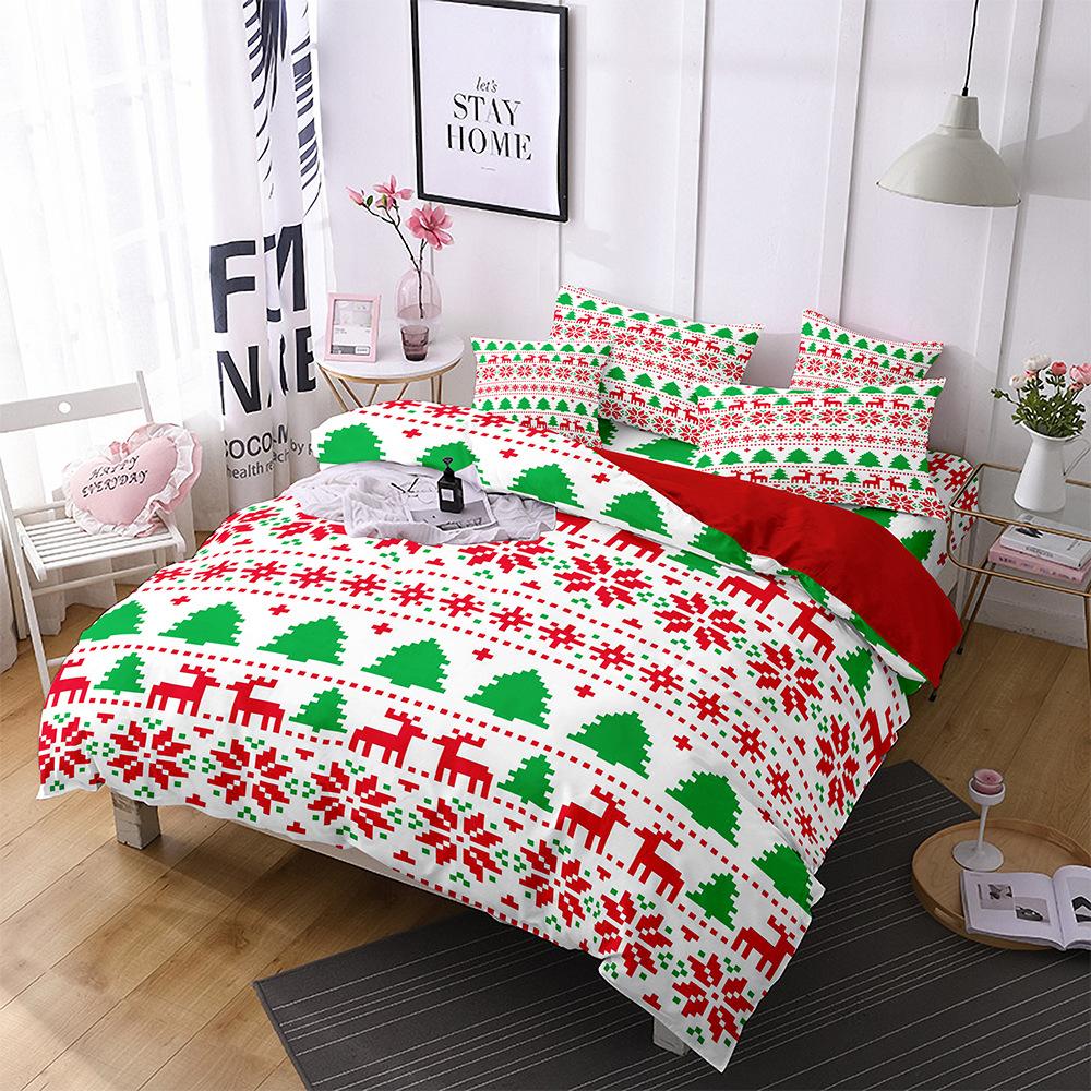 Red Christmas Quilt Cover Three-Piece Polyester 3D Digital Bedding Home Textiles