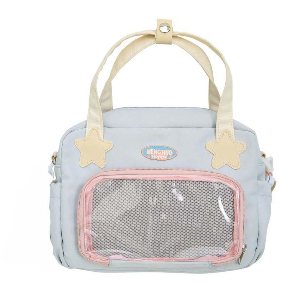 

Хлопковая сумка для куклы, рюкзак с прозрачным карманом, сумка на молнии, модная сумка через плечо, для детей Blue-No Pendant