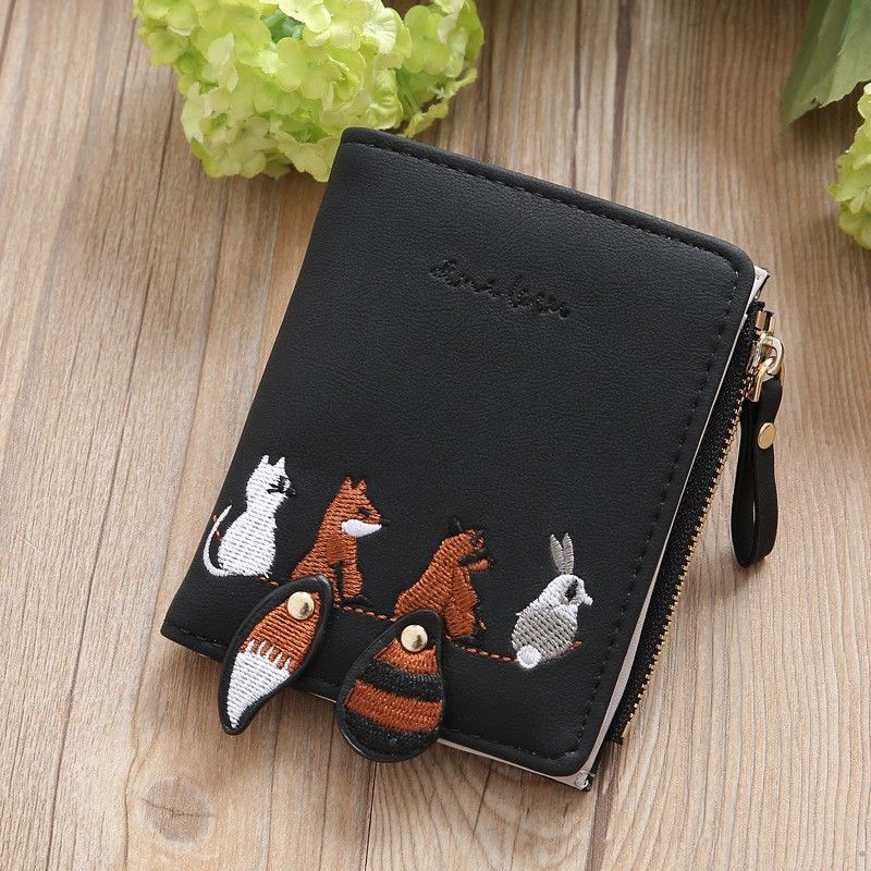 Zipper Small Wallet, Women's Cute Snap Button Wallet With Card Slots
