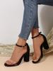 Summer New Open-toed Square Head Hollow One-word Buckle Fashion Casual Daily Women's High-heeled Sandals