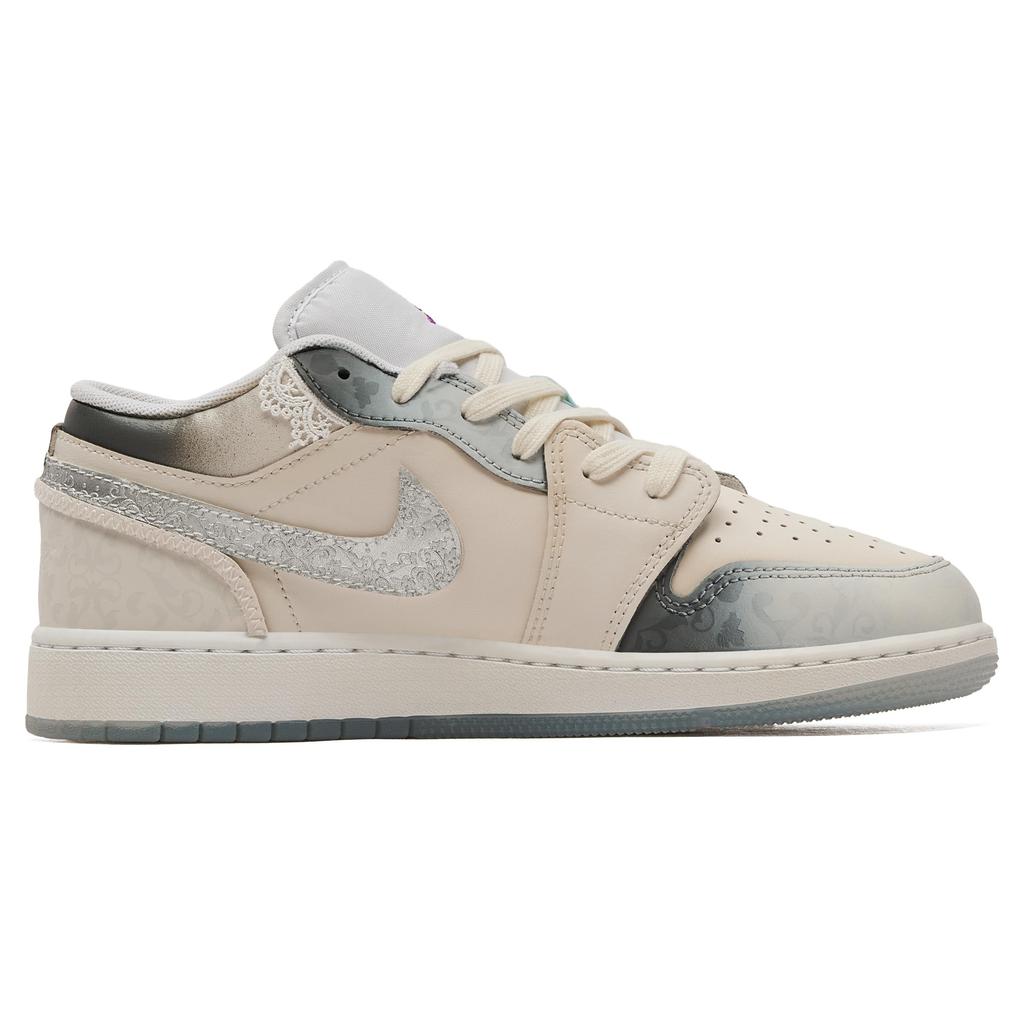 Jordan Air Jordan 1 Abrasion Resistant Low Top Vintage Basketball Shoes GS Beige Gray HJ3481-491(TeamH-GSS-BOX)