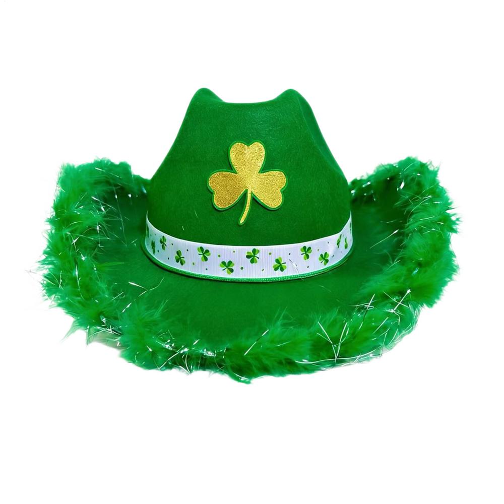 

Cowboy Hats Flexible Party Outfits with Shamrock Pattern Cow Boy Hats for Country Festival Party Trucker Boys Decorations