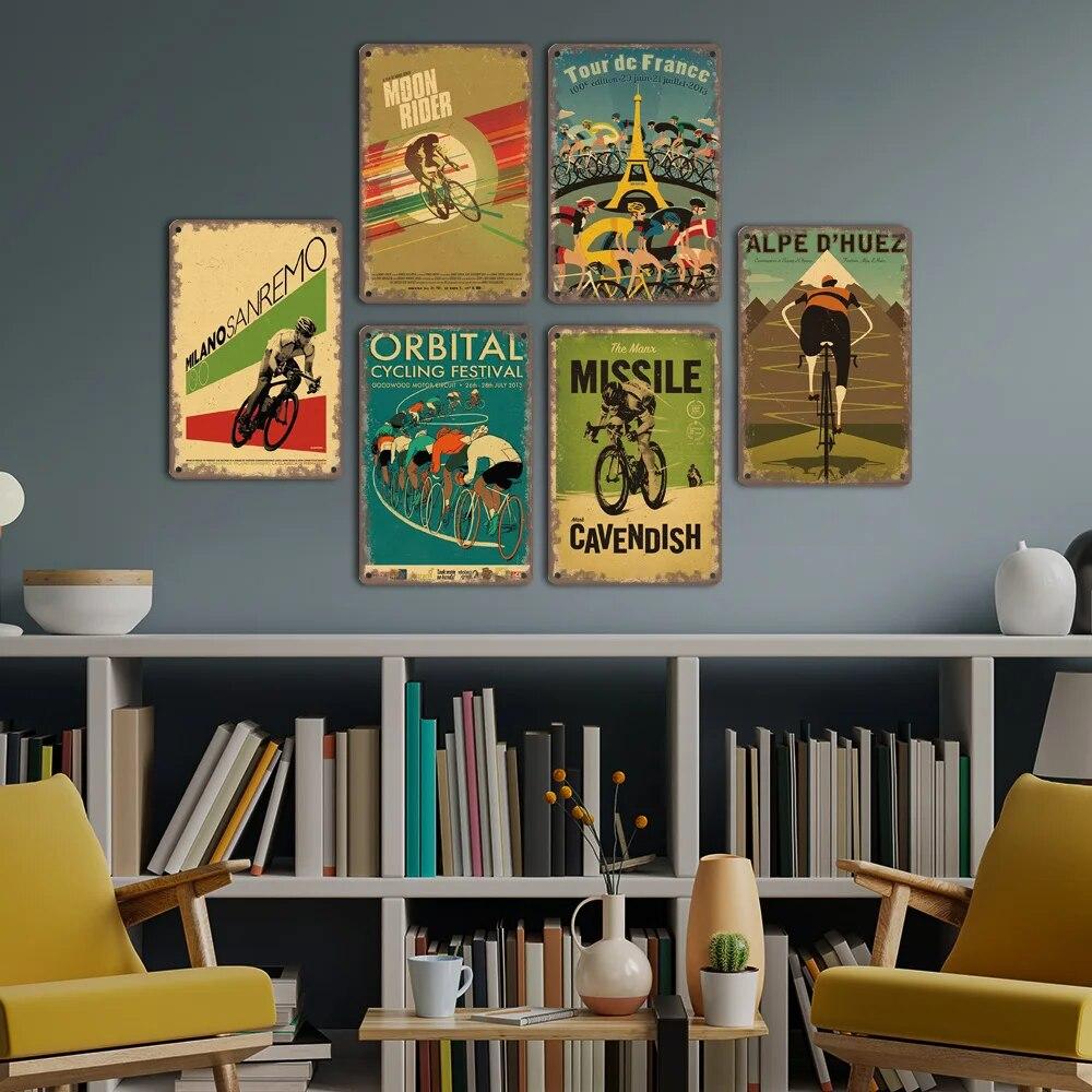 Hisun Tin Sign Vintage Bicycle Poster Metal Signs Plaque Retro Bike Cyclocross Metal Plate Tin Sign Garage House Wall Decor Xcm