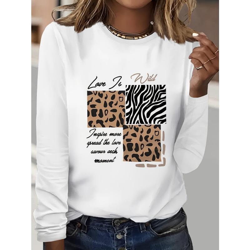 Ladies' Spring and Autumn Clothing Colorful Tree and Butterfly Printed T-shirt Long Sleeve Round Neck Casual Top