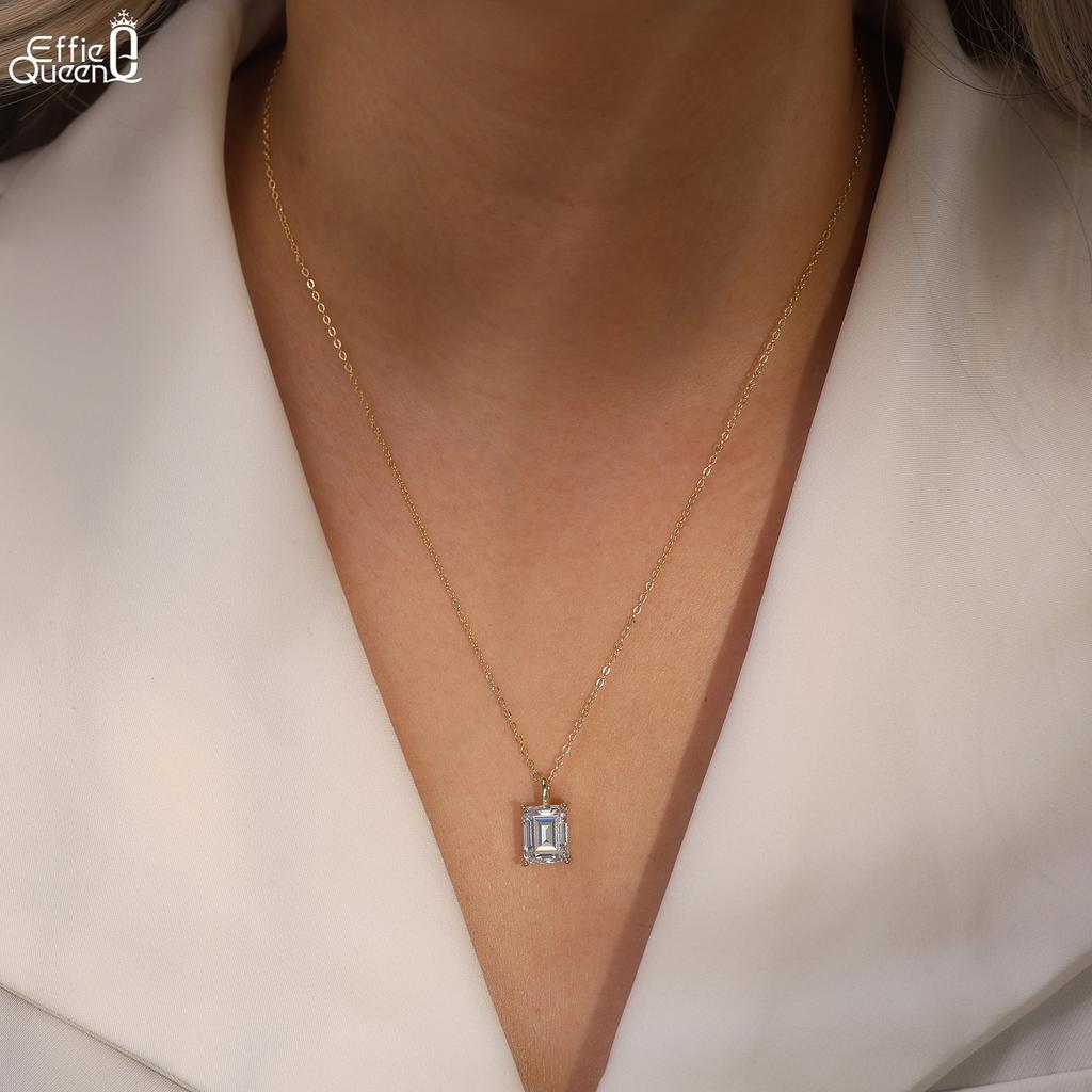 Effie Queen 100% S925 Silver 14k Gold Rectangle Zirconia Zirconia Pendant Necklace Simple Jewelry for Women Banquet Gift LZN27