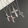 Punkl Big Cross Pendant Necklaces for Women Men Gothic Irregular Cross Clavicle Chain Necklaces Aesthetic Zircon