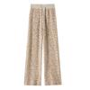 Coffee Leopard Print Knitted Wide Leg Pants Women Mink Fleece Warm Winter Double-sided Fleece Winter Pants Lazy Hanging Feeling