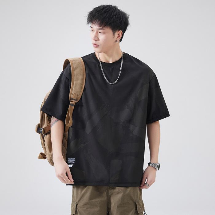 

Men s 2025 Ice Silk Short-Sleeve Round Neck T-Shirt - Breathable, Loose-Fit Summer Top L чорний