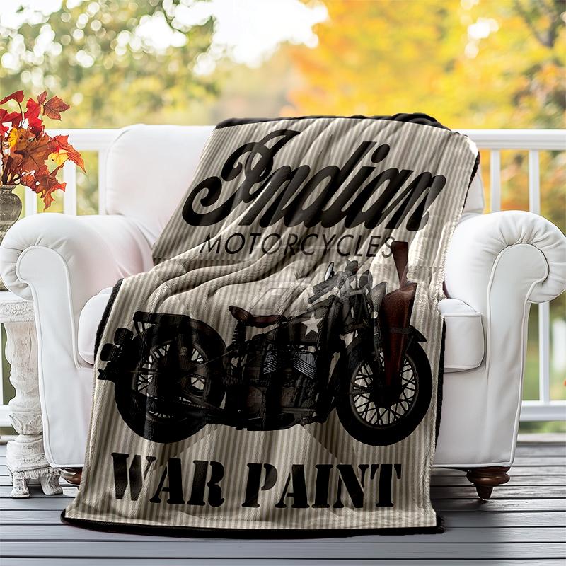 Indian Motorcycle Flannel Blanket Soft All-Season Throw, Design for Camping, Car Travel, Hiking Sofa, Bed, Office Perfect Gift for Parties