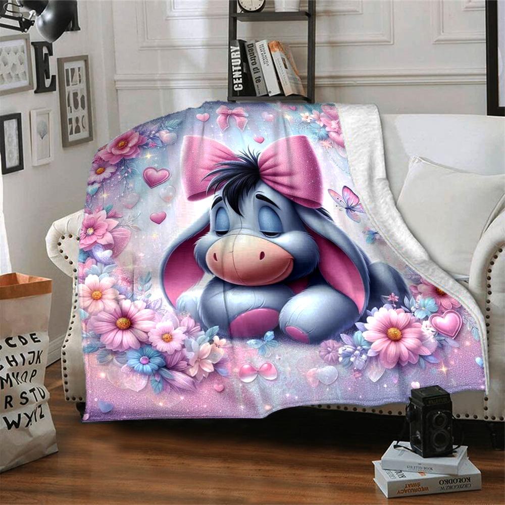 Eeyore'S Floral Fantasy Flannel Blanket Super Soft Warm Cozy Blanket For Sofa Bed Office Travel Allseason Home Decor Gift