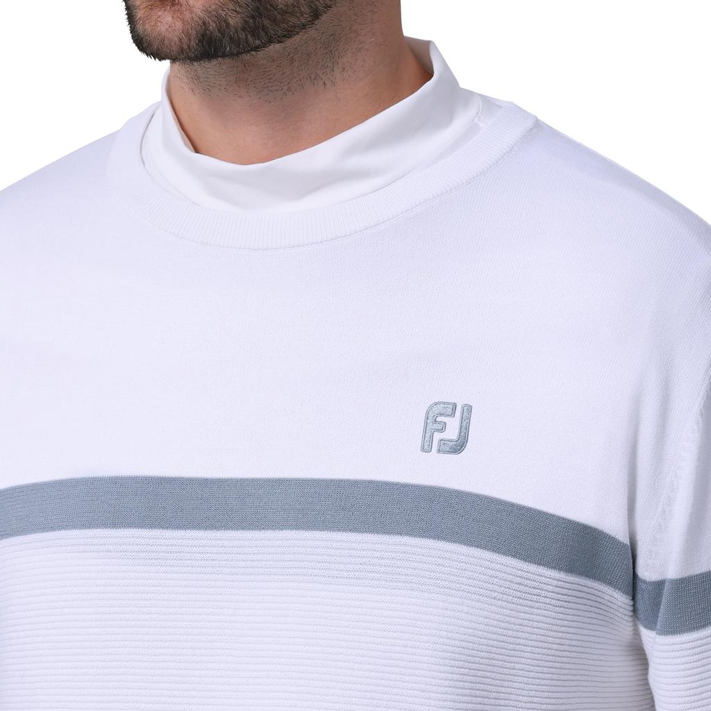 FootJoy Men's Chest-Lined Long Sleeve Crew Neck Sweater, White, Size M (FJ-S24-M12, 81829-M)