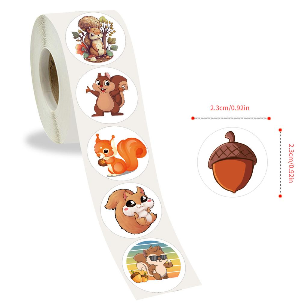 500 Stickers/roll Cartoon Squirrel Animal Roll Stickers Decorative Water Cup Kindergarten Reward Children Color Stickers