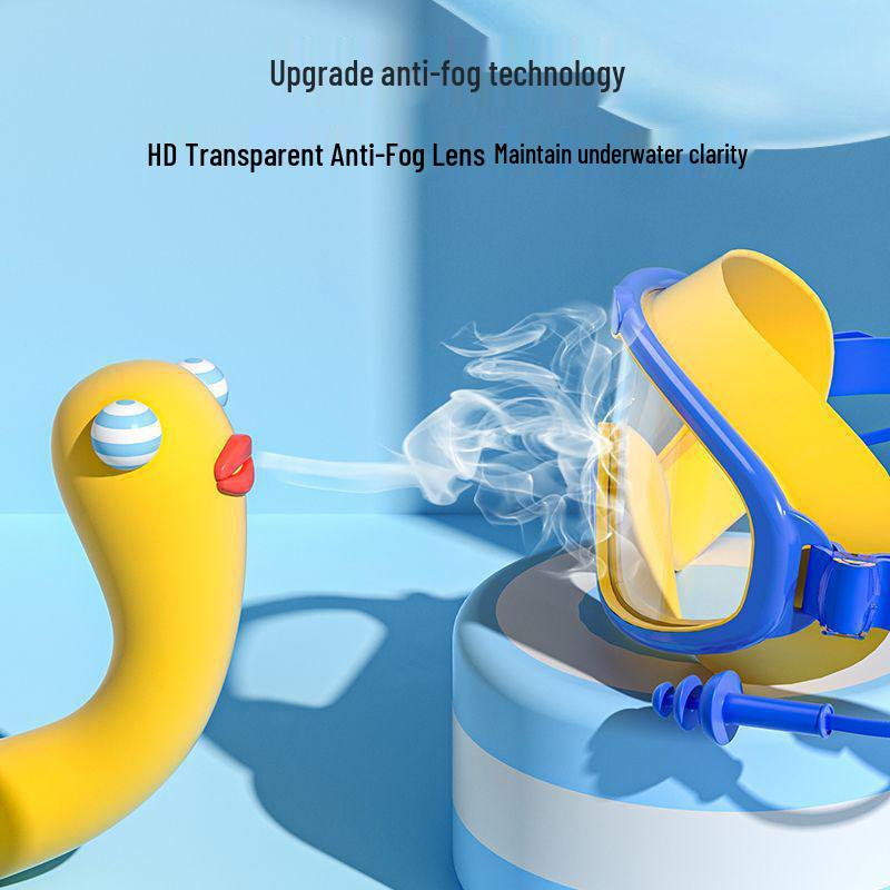 Children's Anti-Fog HD Swimming Goggles with Silicone Nose Clip, Earplugs, and Large Frame. Comfortable and Eye-Friendly for Kids and Adults.