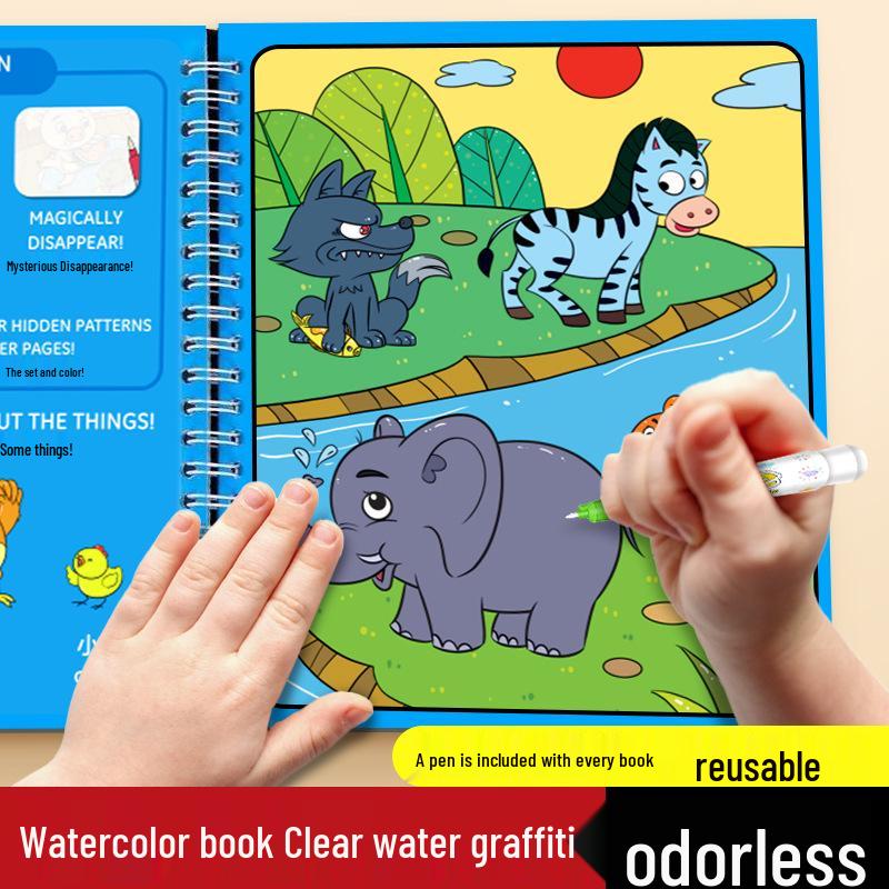 In-Stock Magic Water Doodle Book for Kids - Reusable Coloring Album with Water Brush