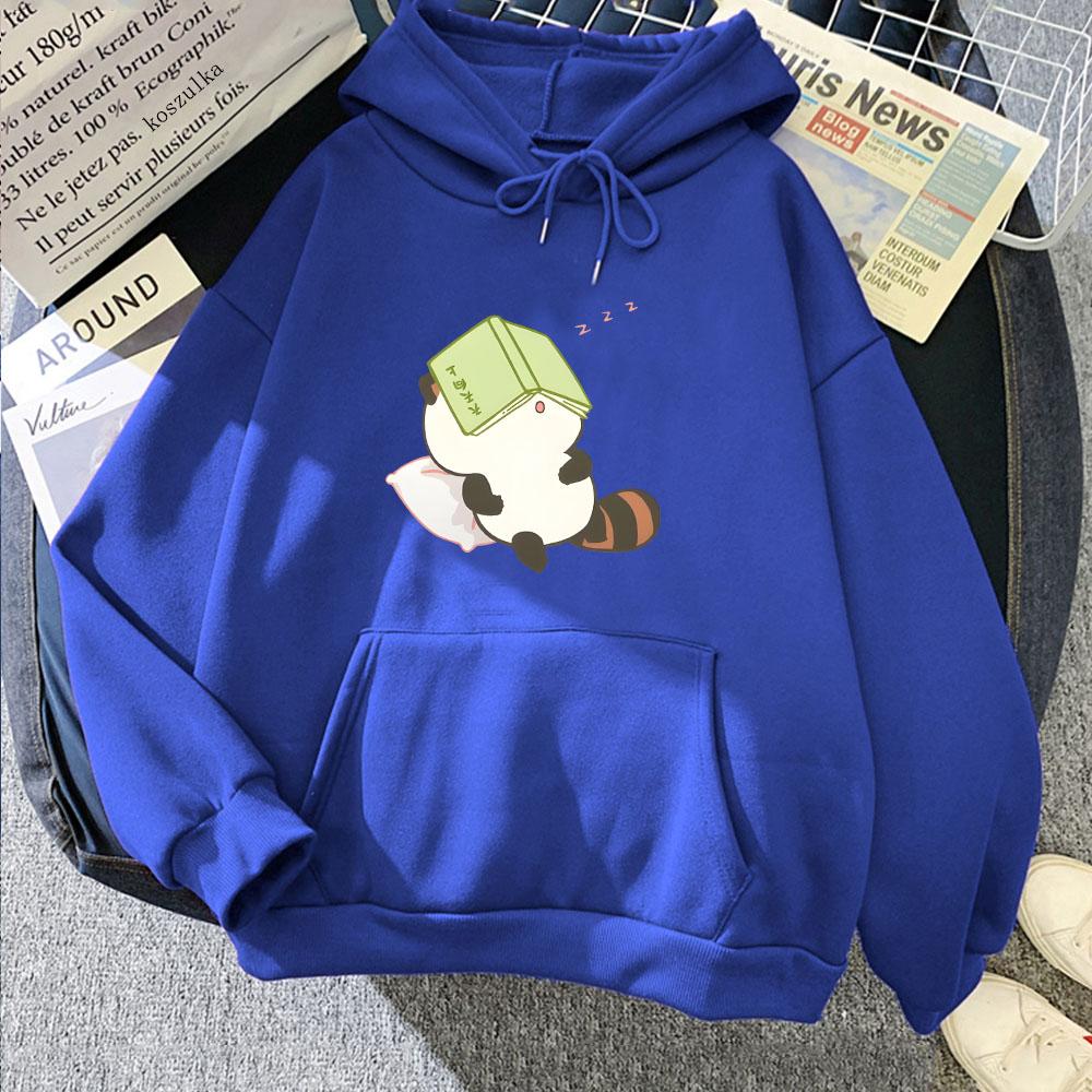 Raccoon Study Sleeping Graphic Hoodies Kawaii Cartoon Printing Girls Sweatshirts Long Sleeve Women Men Pullovers Hooded