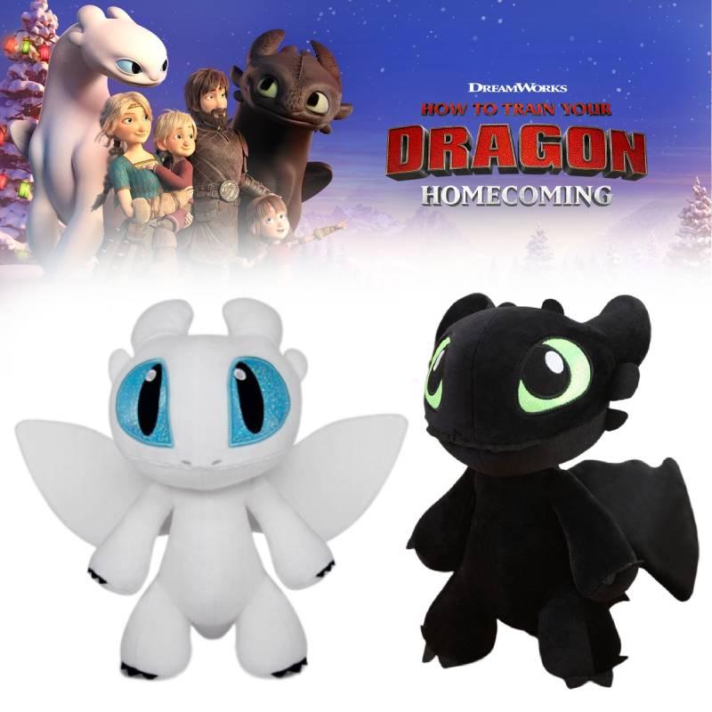 Dynamic Night Fury And Light Fury Plush Toys For Dragon Lovers Black And White Dragon Dolls