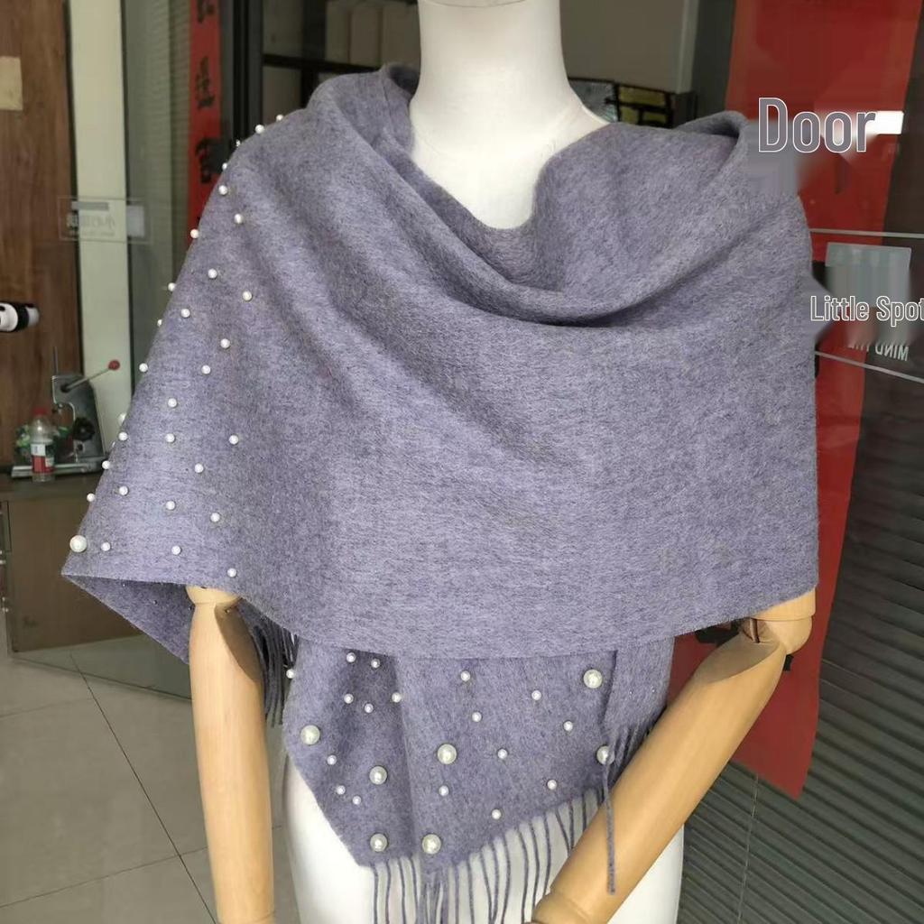 Dámský šátek/šála z čisté vlny s korálkovými třásněmi - Teplo perel DPW035