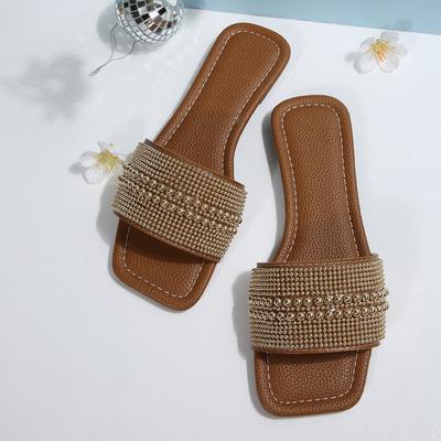 [Außenhandel] Französischer Xiaoxiangfeng Perlen Ein-Wort-Slipper Damen Vielseitige Oberbekleidung Strand Weiche Sohle Coole Slipper Damen