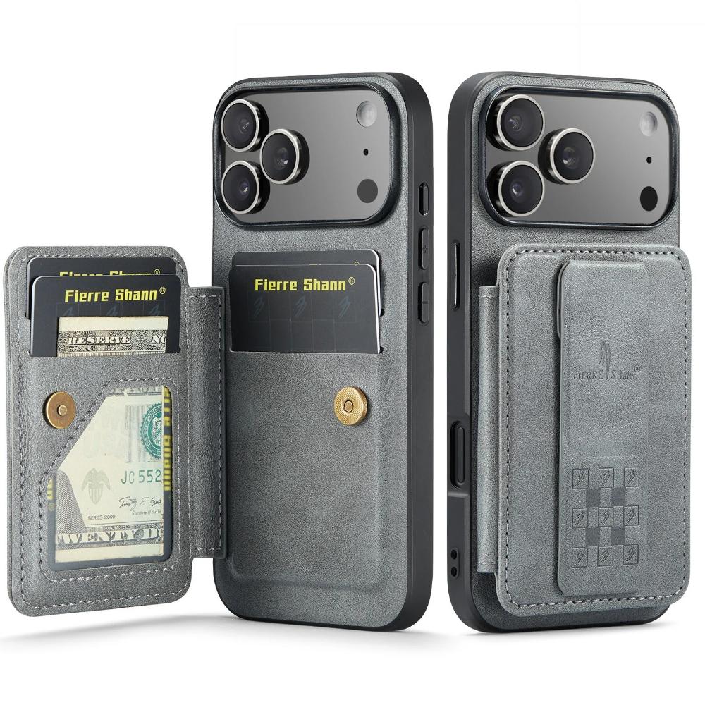Phone Case for iPhone 18 Pro Max 17 Air 16e 17e 16 Plus 15 Pro 14 13 12 11 WristBand Card Holder Bracket Magnetic Leather Cover