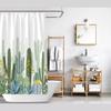 Green and white cactus watercolor waterproof bathroom shower curtain  with 12 hooks  72x72 inches