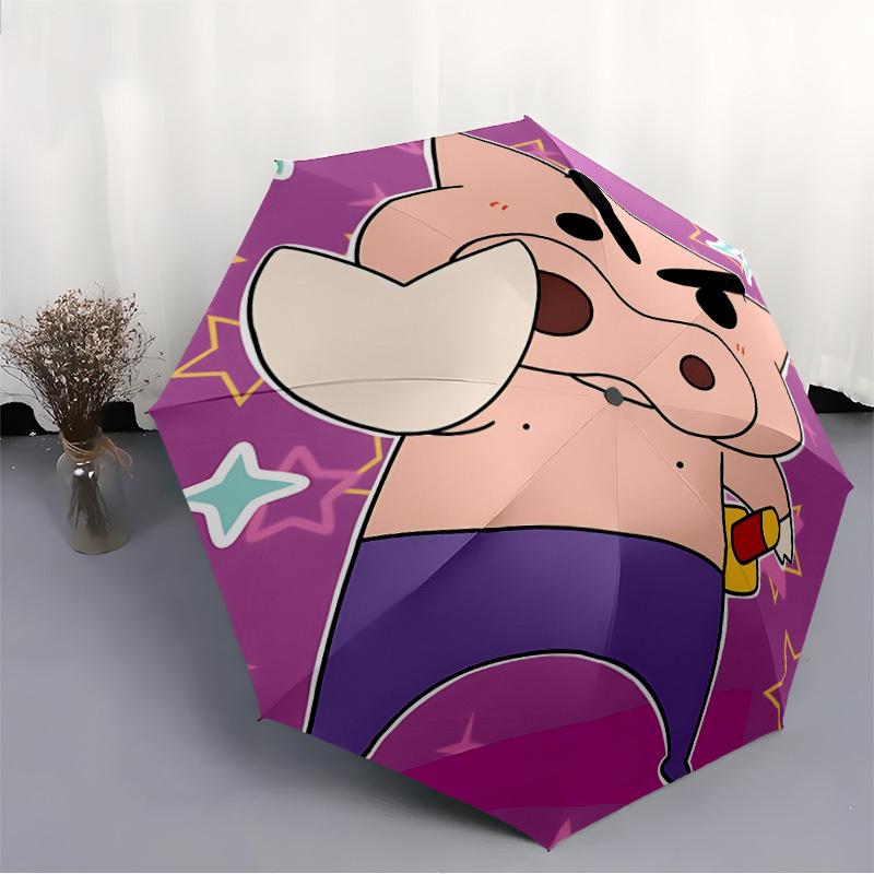 1pc Crayon Shin chan Automatic Open/Close Folding Umbrella, Windproof 8 Rib Construction, Lightweight Travel Umbrella for Women/Men,0903205