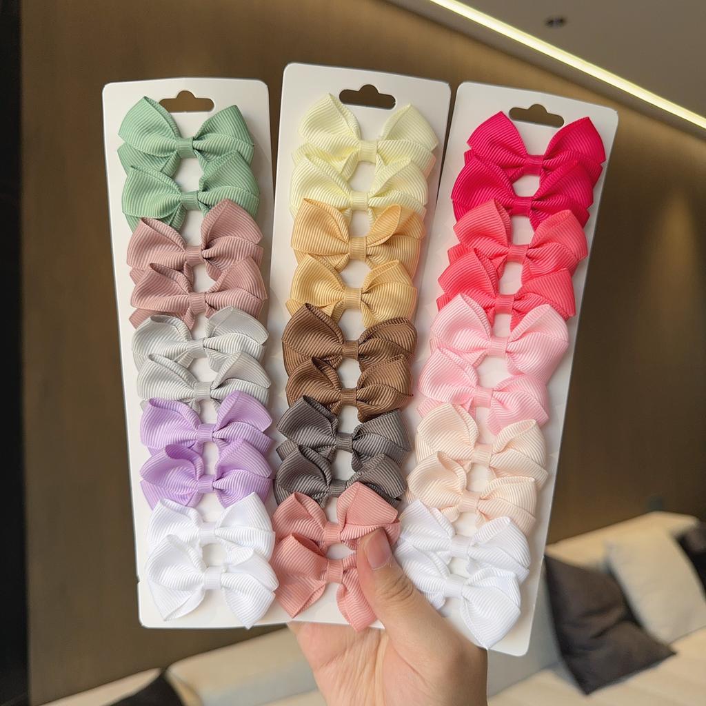 10Pcs Soft Cotton Bow Hairpin Girl Sweet Design Hairpin Color Block Delicate Hairgripe Barrettes Kawaii Child Accessories