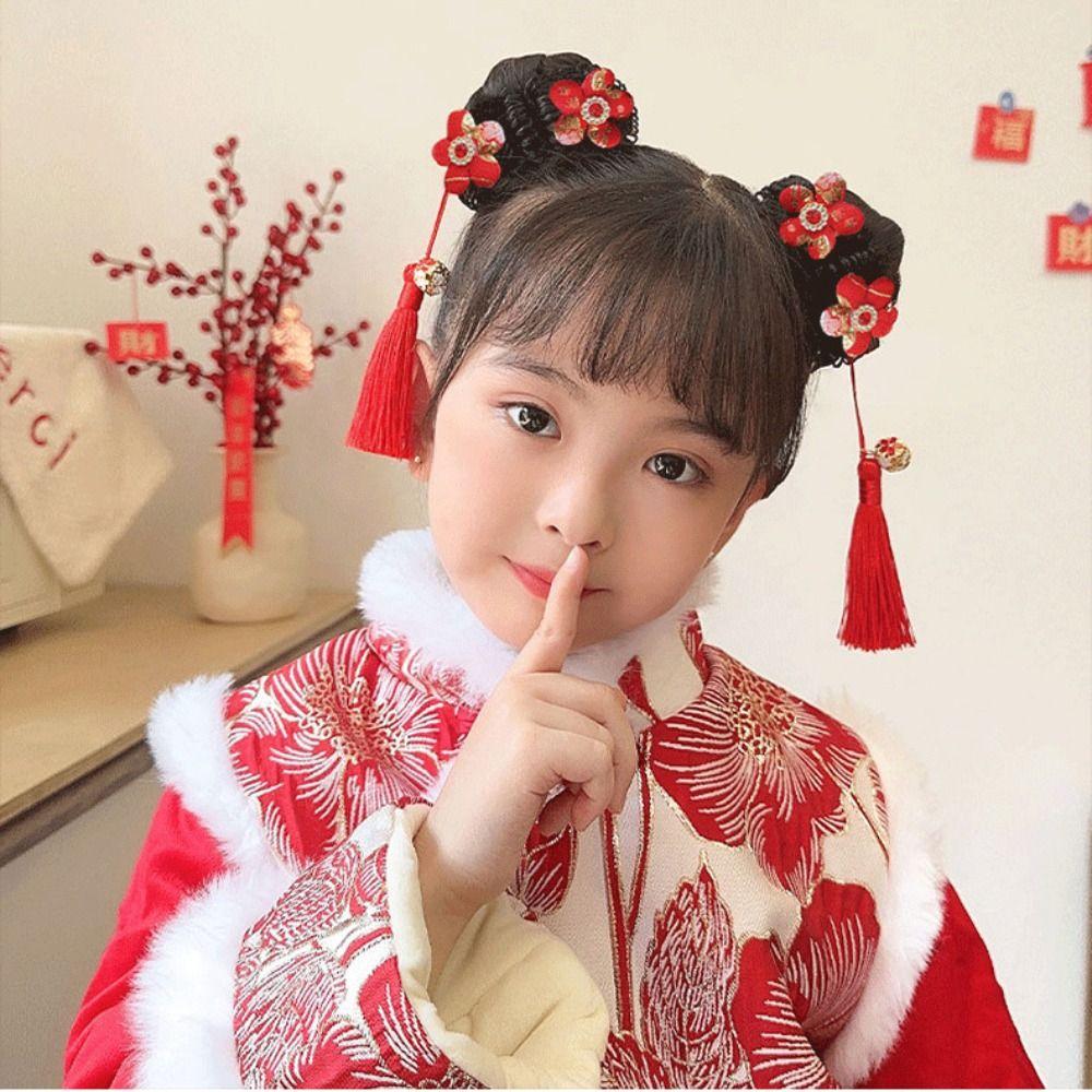 Střapec děti Hanfu vlasový prsten květina Starověký styl Scrunchines Čínský Nový rok Pokrývky hlavy dívky