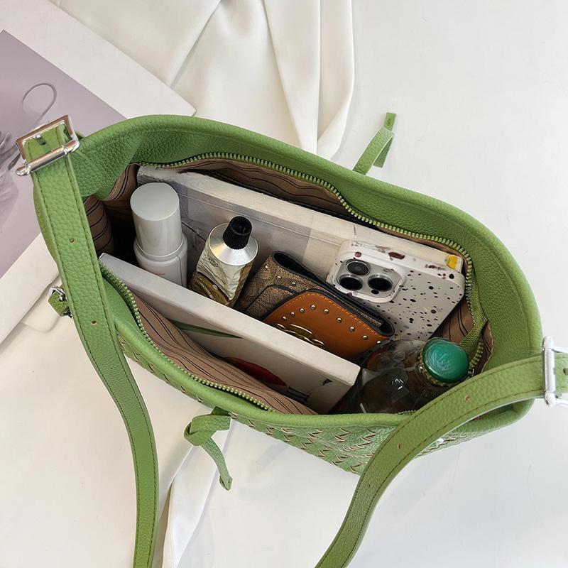 Damen Grün Gewebte PU-Leder Umhängetasche, Lässige Schulterhandtasche mit Verstellbarem Riemen, Modische Tägliche Tasche für Damen, Leichte Messenger Bag