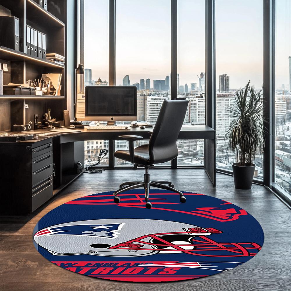 New England Patriots Printed Round Rug Carpet Chair Rug Area Rug Entryway Doormats,for Office Chair Living Room Bedroom Kitchen Room.
