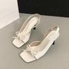 New bow-tied back strap high heels for women's 2025 new summer outer wear one-word with temperament open-toed square head sandals