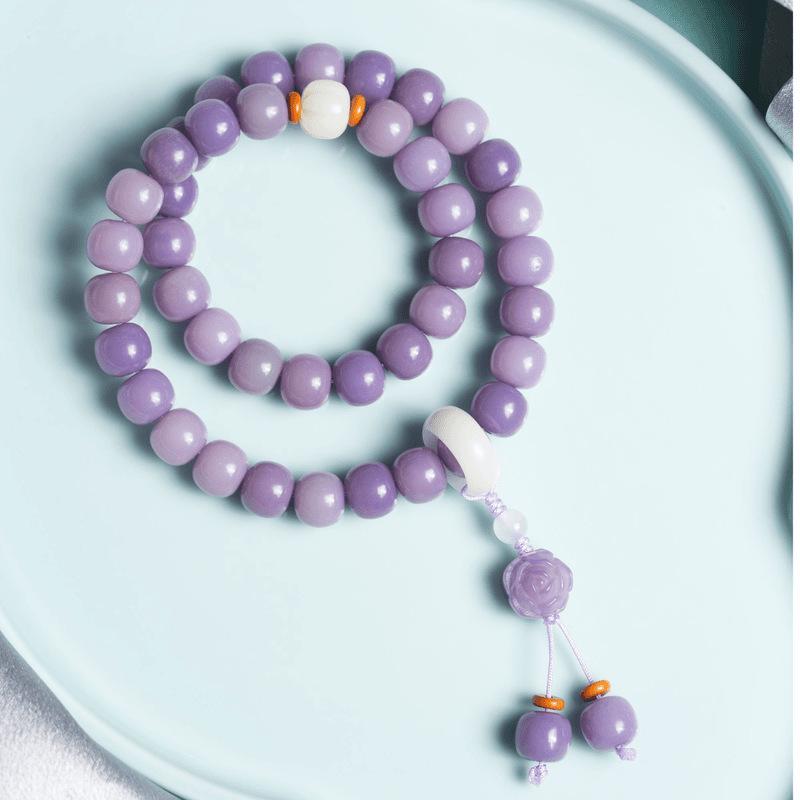 

Элегантный браслет-подвеска из бусин с фиолетовой камелией и фиолетовым нефритом для женщин - буддийский литературный стиль