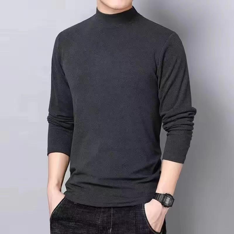 Tingxin Men's Slim Fit Modal Long-Sleeve Mid-Neck T-Shirt