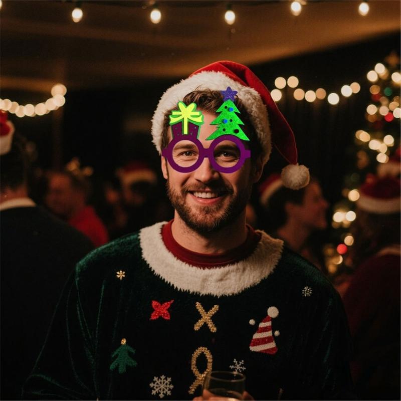Novelties Funny Glasses,Christmas Glasses Frames Decorative Glasses Fluorescence Christmas Eyeglass Funny Christmas Glass