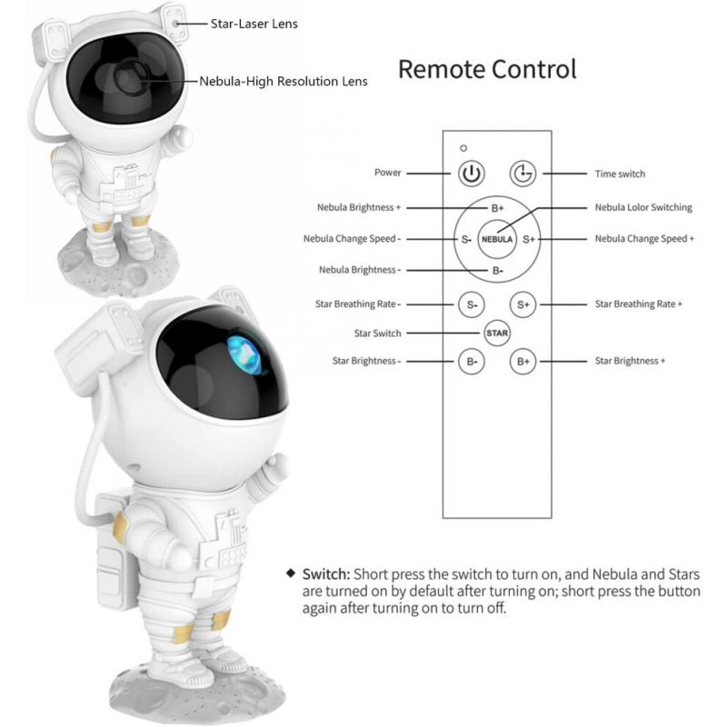 Astronaut Starry Galaxy Projector Night Light Lamp Space Nebula Star