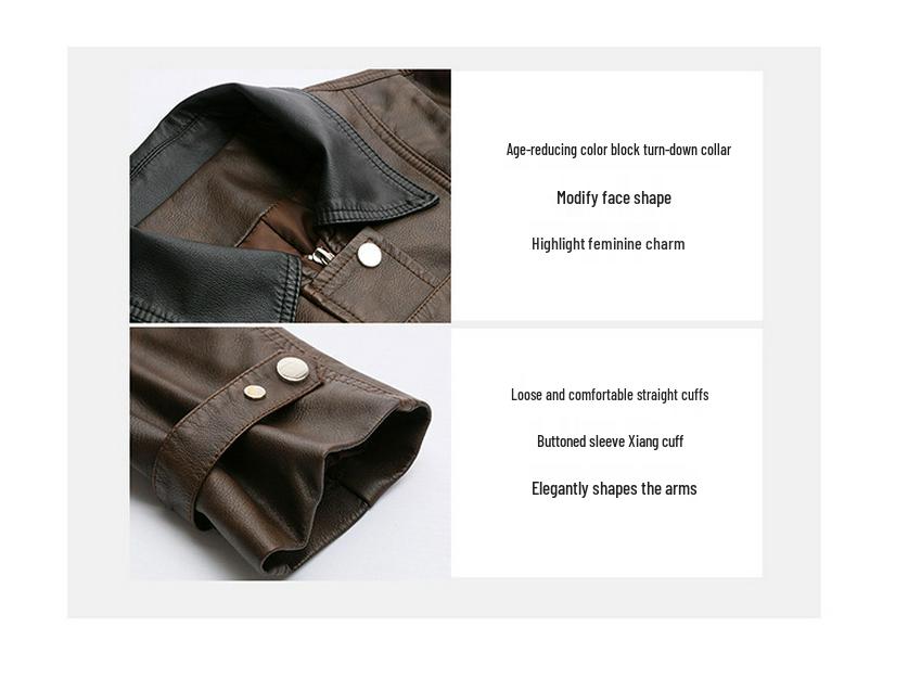 Autumn 2024 Women's Casual Turn-Down Collar Leather Jacket - Slim Fit XG9926