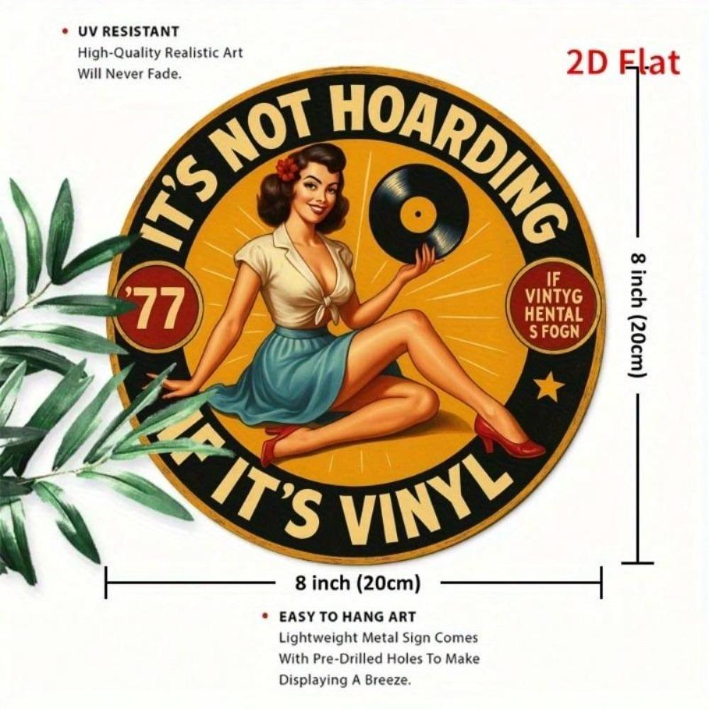 Vintage Round Metal Sign Hoarding Woman Vinyl Record Wall Art Indoor Outdoor Decor